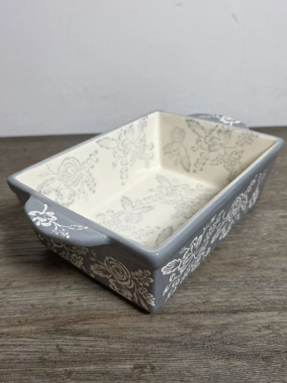 Blue Harbor Collection Small Rectangular Baker Loaf Gray & Cream Floral 8